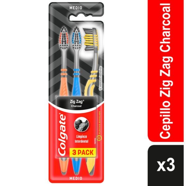 3 Cepillo Dental COLGATE ZIG ZAG CHARCOAL